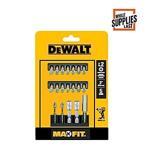 DeWALT Maxfit 1인치 카본강 드라이빙 비트 세트 19피스 비트 홀더 포함 $5.75 + 무료배송