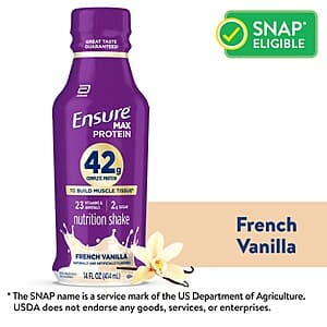 Select Kroger 매장: 14oz. Ensure Max 단백질 42g 영양 shake $1 (6/9까지 유효)