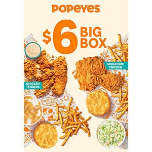 포피즈 루이지아나 키친 Offer: 시그니처 치킨 2피스 또는 텐더스 빅박스 3피스 $6 (7/13까지 유효)