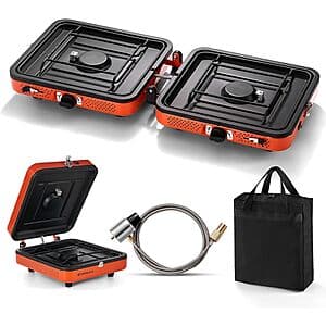 Odoland 2-Burner 17000 BTU Portable Propane Gas Camping Stove $45 + Free S&H