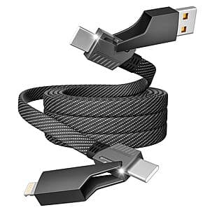 4-in-1 Firsting 최대 65W USB-A/C to USB-C/Lightning 충전 케이블 $6