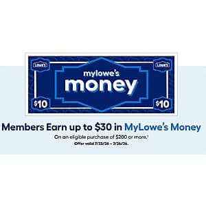 Lowe's $200+ 구매 $10回馈
