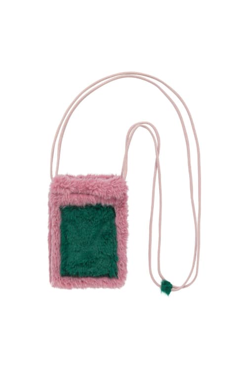 Fur Mini Bag with Brooch – Pink & Green
