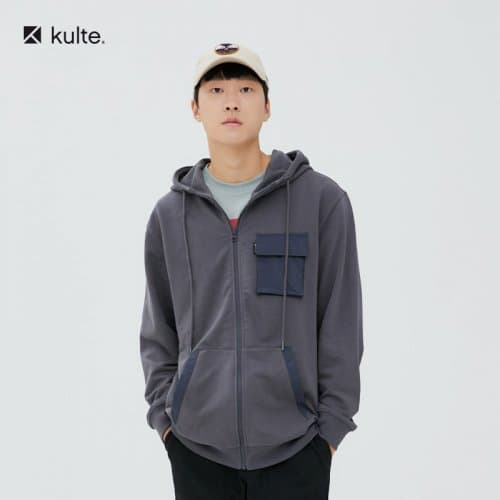 와일드 포켓 후드 집업 그레이