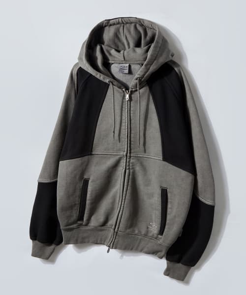 Pigment Color Block Hood Zip-Up Jacket (Black/Charcoal)