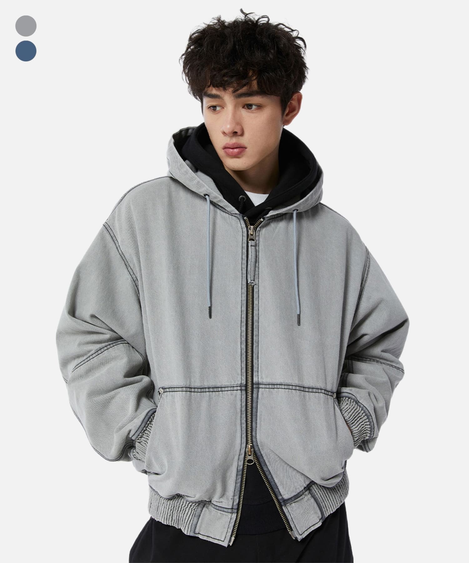 BORDER 로고 데님 후드 집업
