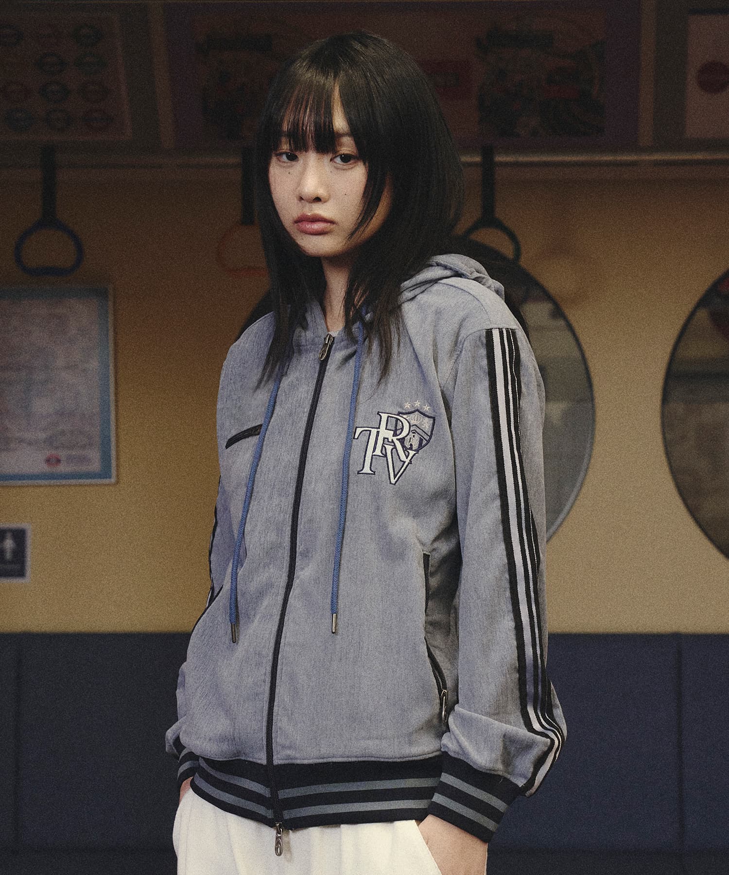 Velour Zip Track Hooded Zip-Up Jacket